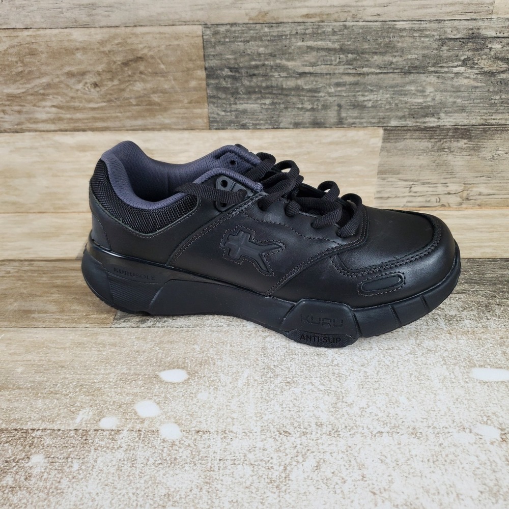 KURU Kinetic 2 Womens Shoes Sz 7 M Running Jet Black Leather‎ Lace Up Sneakers